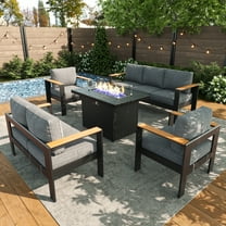 LayinSun Outdoor Aluminum Furniture Set with Fire Pit Table, Modern Patio Conversation Sets for Porch, Backyard