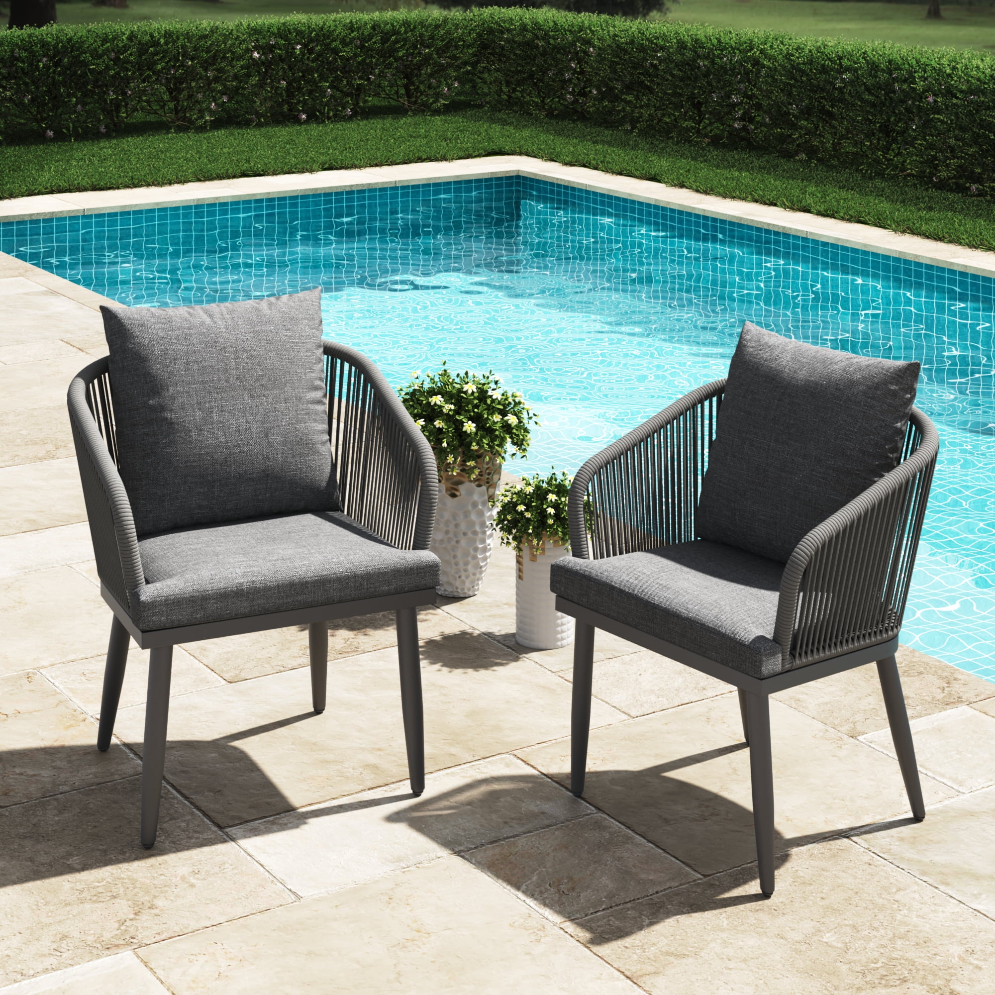 LayinSun Outdoor Dining Chairs Set of 2, 2 Pieces All-Weather Wicker Patio Chair for Patio, Deck, Proch with Soft Cushions and Armrests