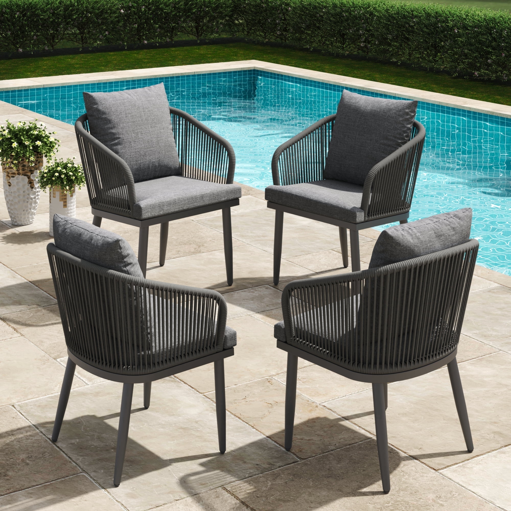 LayinSun Outdoor Dining Chairs Set of 4, 4 Pieces All-Weather Wicker Patio Chair for Patio, Deck, Proch with Soft Cushions and Armrests