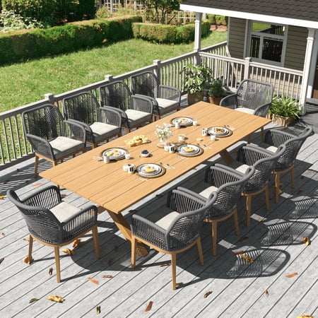LayinSun Outdoor Dining Set for 10, 11 Pieces Patio Furniture Sets with Aluminum Dining Table and Rope Weave Chairs