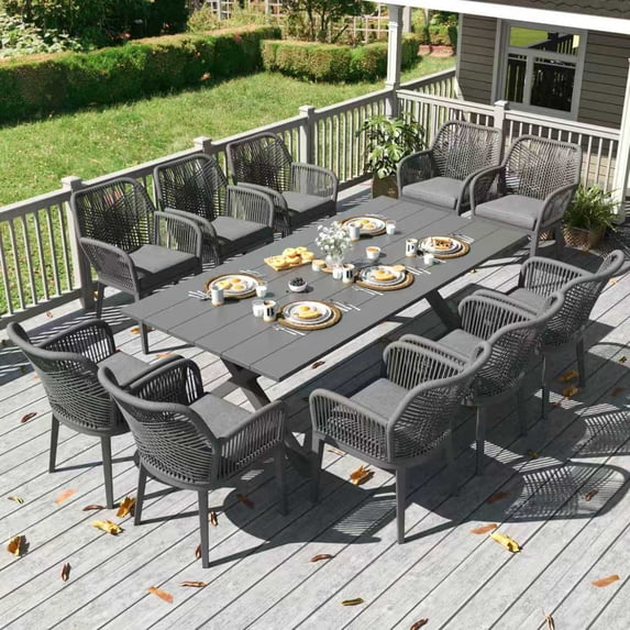 LayinSun Outdoor Dining Set for 10, 11 Pieces Patio Furniture Sets with Aluminum Dining Table and Rope Weave Chairs