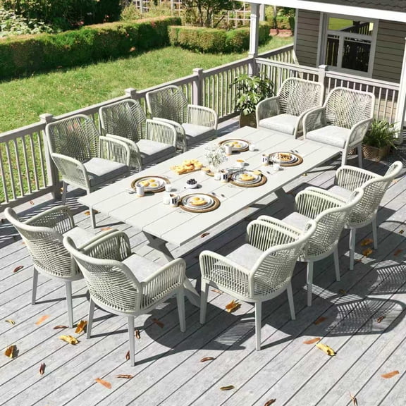 LayinSun Outdoor Dining Set for 10, 11 Pieces Patio Furniture Sets with Aluminum Dining Table and Rope Weave Chairs