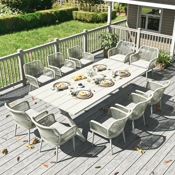 LayinSun Outdoor Dining Set for 10, 11 Pieces Patio Furniture Sets with Aluminum Dining Table and Rope Weave Chairs