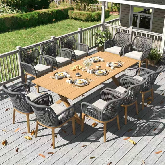 LayinSun Outdoor Dining Set for 10, 11 Pieces Patio Furniture Sets with Aluminum Dining Table and Rope Weave Chairs