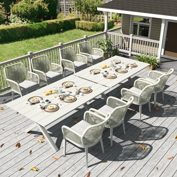 LayinSun Outdoor Dining Set for 8, 10 Pieces Patio Furniture Sets with Aluminum Dining Table and Rope Weave Chairs