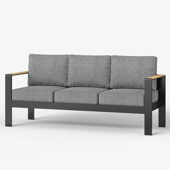 LayinSun Outdoor Patio Furniture Aluminum Couch, All-Weather Metal Sofa with 5" Thick Cushions for Porch, Balcony