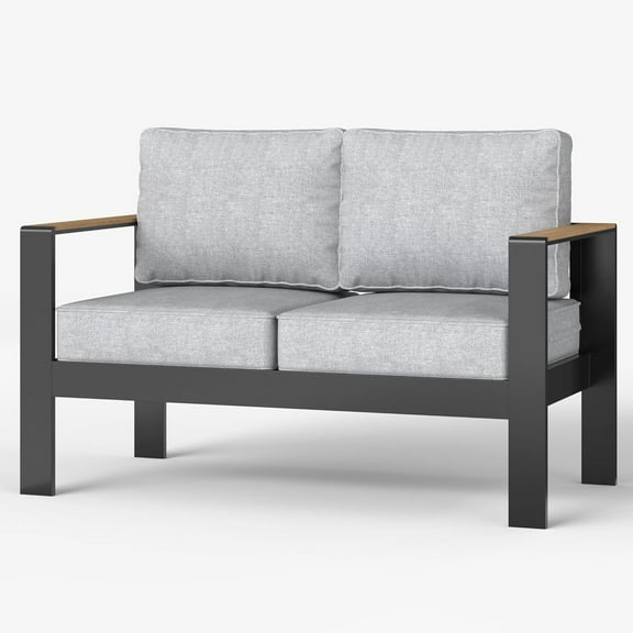 LayinSun Outdoor Patio Furniture Aluminum Loveseat, All-Weather Metal Sofa with 5" Thick Cushions for Porch, Balcony