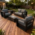 thumbnail image 1 of LayinSun Oversized Aluminum Outdoor Furniture Set, 4 Piece Patio Sofa Sets with Fire Pit Table, Deep Seating and Upgraded 6-inch Cushions for Porch, Balcony, Deck, 1 of 7