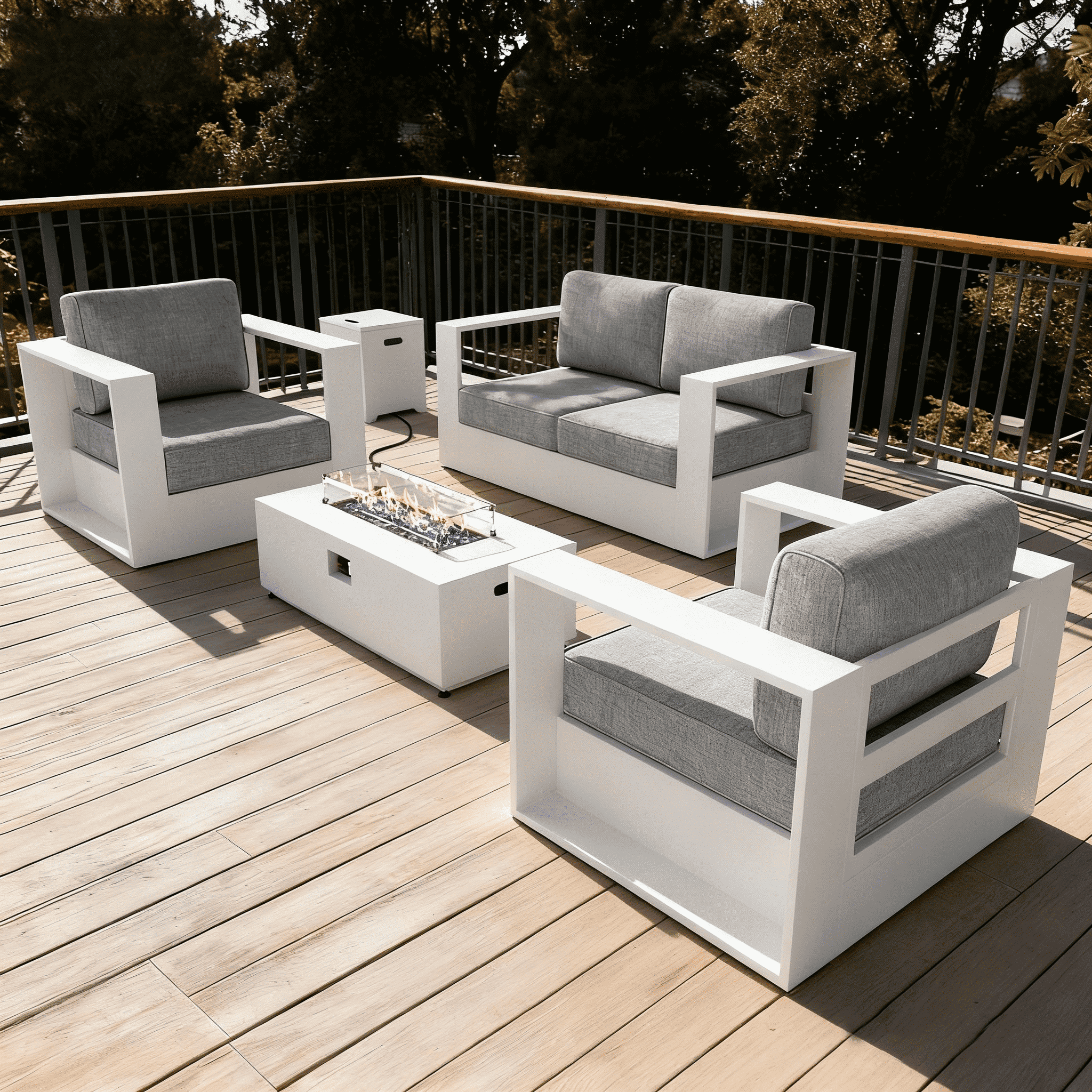 LayinSun Oversized Aluminum Outdoor Furniture Set, 4 Piece Patio Sofa Sets with Fire Pit Table, Deep Seating and Upgraded 6-inch Cushions for Porch, Balcony, Deck