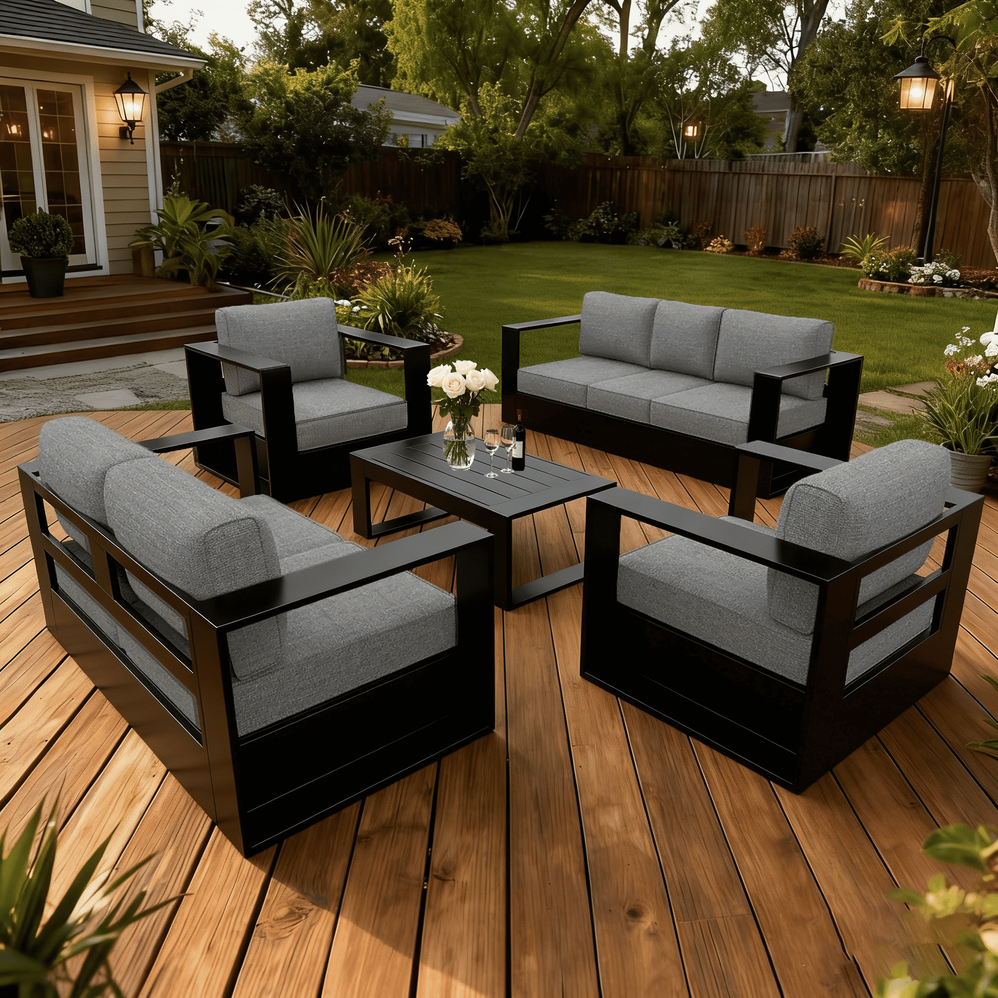 LayinSun Oversized Aluminum Outdoor Furniture Set, 5 Piece Patio Sofa Sets with Coffee Table, Deep Seating and Upgraded 6-inch Cushions for Porch, Balcony, Deck