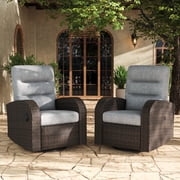 LayinSun Oversized Wicker Outdoor Swivel Glider Recliner with Adjustable Backrest & Footrest, Patio Reclining Lounge Chair - Set of 2