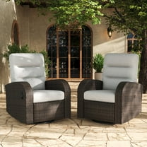 LayinSun Oversized Wicker Outdoor Swivel Glider Recliner with Adjustable Backrest & Footrest, Patio Reclining Lounge Chair - Set of 2