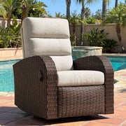 LayinSun Oversized Wicker Outdoor Swivel Glider Recliner with Adjustable Backrest & Footrest, Patio Reclining Lounge Chair