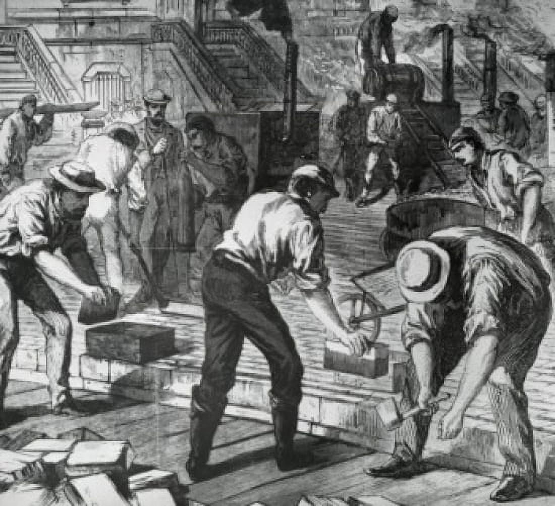 Laying The Nicolson Wood Pavement In 14th Street New York City 1869 Artist Unknown Canvas Art - (18 x 24)
