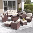 thumbnail image 1 of Layinsun 10 Pieces Patio Furniture Set with Swivel Chairs, Rattan Wicker Rocking Glide Chairs with 44" Propane Gas Fire Pit Table Conversation Set, 1 of 9