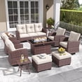 thumbnail image 1 of Layinsun 10 Pieces Patio Furniture Set with Swivel Chairs, Rattan Wicker Rocking Glide Chairs with 44" Propane Gas Fire Pit Table Conversation Set, 1 of 9