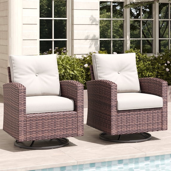 Layinsun 2 Pieces Patio Furniture Set with Swivel Chairs, Rattan Wicker Rocking Glide Chairs