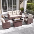 thumbnail image 1 of Layinsun 5 Pieces Patio Furniture Set with Swivel Chairs, Rattan Wicker Rocking Glide Chairs with 44" Propane Gas Fire Pit Table Conversation Set, 1 of 8