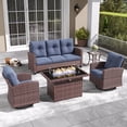 thumbnail image 1 of Layinsun 5 Pieces Patio Furniture Set with Swivel Chairs, Rattan Wicker Rocking Glide Chairs with 44" Propane Gas Fire Pit Table Conversation Set, 1 of 2