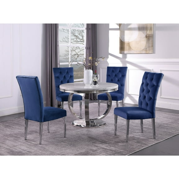Layla 5-piece Modern Faux Marble Round Dining Set in Blue