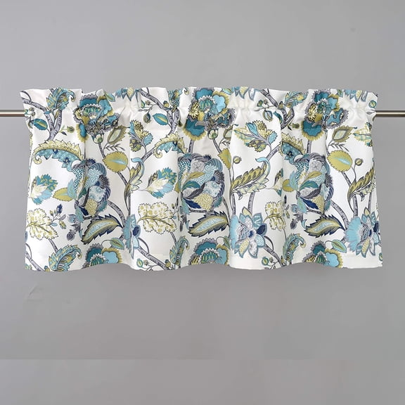 Layla Classic America Style Floral Leaes Room Darkening Window Curtain alance Rod Pocket Single 52 Inch by 18 Inch Plus 2 Inch Header Iory Teal Gray