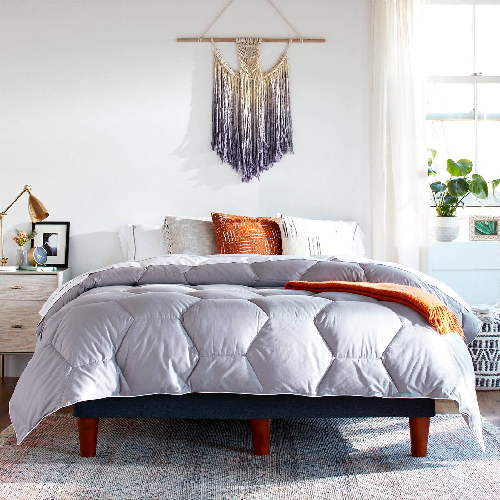 Gray Full Down Alternative Cotton Comforter with Hexagon Pattern