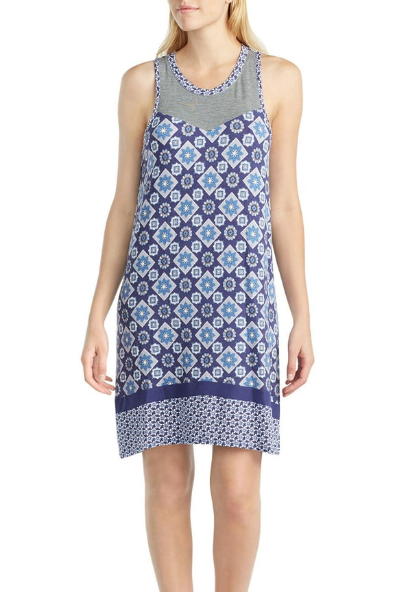 Grey Navy Sleeveless Mixed-Print Chemise S