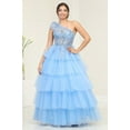 thumbnail image 1 of Women's Royal Blue Queen RQ8119 One-Shoulder Tulle Ballgown with Beaded Applique Smoky Blue 14, 1 of 1