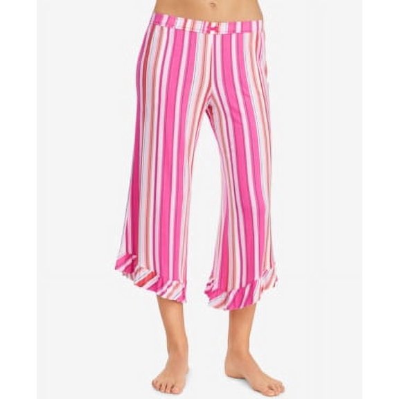 Layla Pink Stripe Ruffle-Cuff Pajama Pants Pink Large