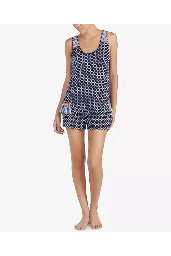 Women's Ruffle-Hem Contrast-Print Pajama Top Blue Peri Stripe Size