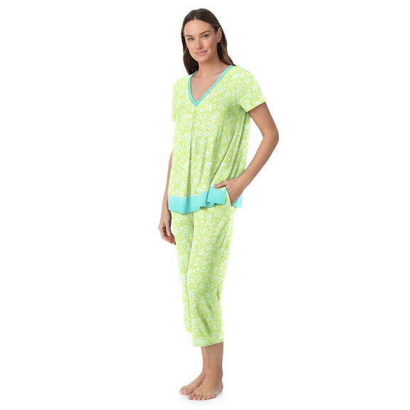 Layla Women's Sleepwear 2-Piece Knit Short Sleeve Top and Pant Pajama Set, Sizes XS-4X