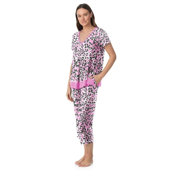 Layla Women's Sleepwear 2-Piece Knit Short Sleeve Top and Pant Pajama Set, Sizes XS-4X