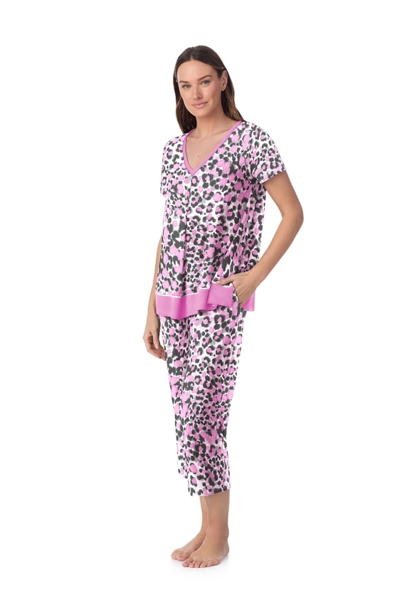 Women's Sleepwear 2-Piece Knit Short Sleeve Top and Pant Pajama Set, Sizes XS-4X