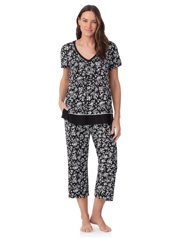 Women's Sleepwear 2-Piece Knit Short Sleeve Top and Pant Pajama Set, Sizes XS-4X