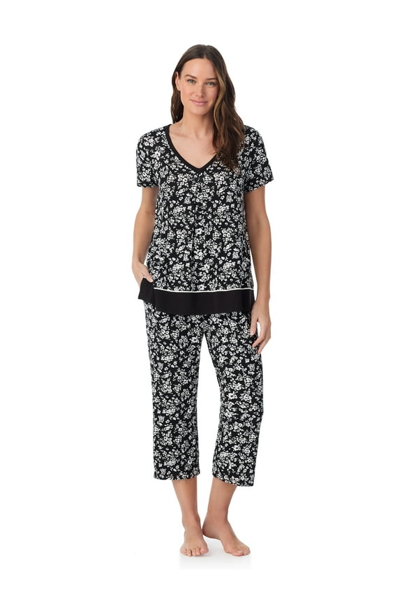 Women's Sleepwear 2-Piece Knit Short Sleeve Top and Pant Pajama Set, Sizes XS-4X