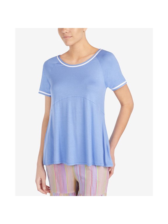Womens Contrast Trim Pajama Top Only,1-Piece, Small, Periwinkle