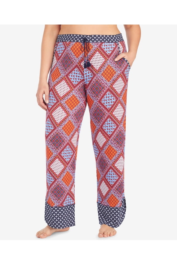 Womens Plus Size Printed Drawstring Tie Pajama Pants