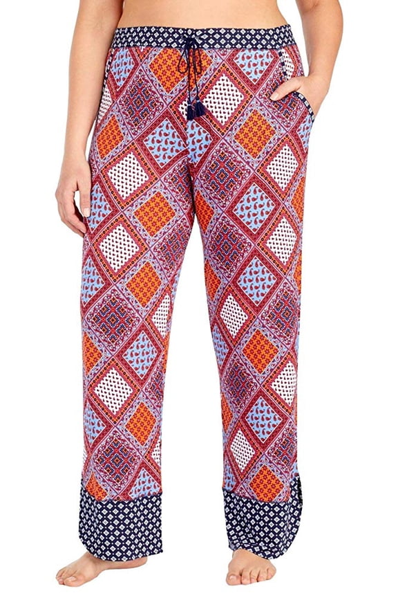 Womens Printed Drawstring Tassle Plus-Size Lounge Pants Size 3X