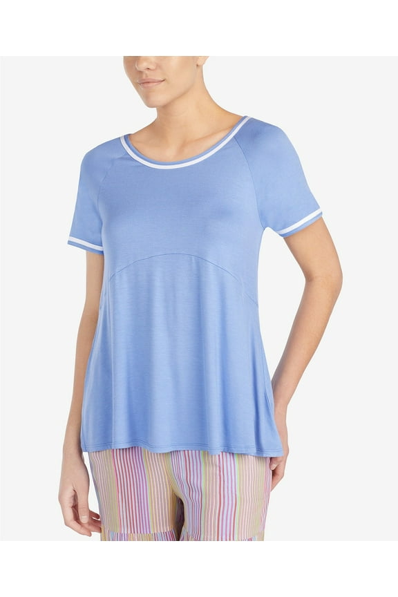 Womens Sleepwear Contrast Trim Pajama Top Only,1-Piece, Large, Periwinkle