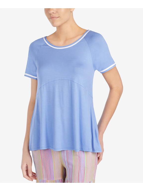 Womens Sleepwear Contrast Trim Pajama Top Only,1-Piece, Large, Periwinkle