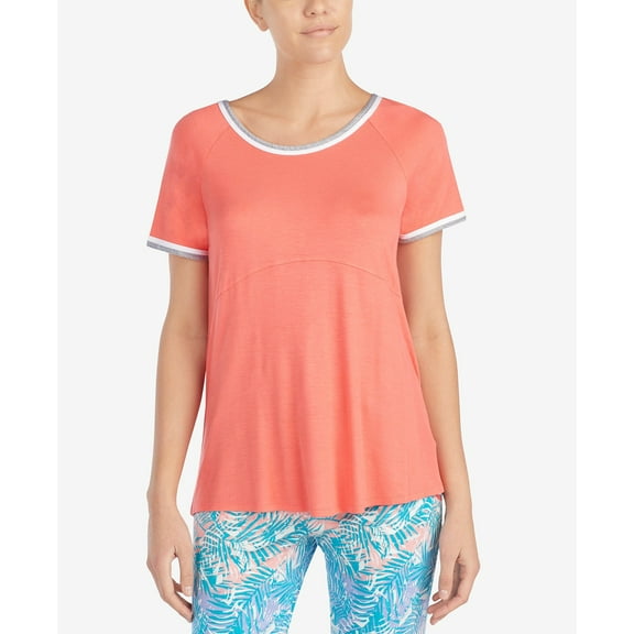 Layla Womens Sleepwear Contrast Trim Pajama Top Only,1-Piece, Small, Coral