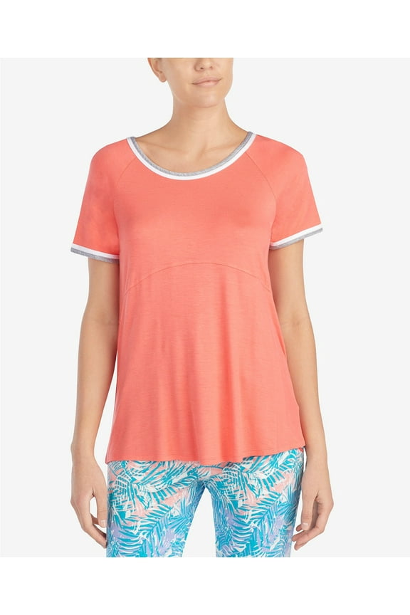 Womens Sleepwear Contrast Trim Pajama Top Only,1-Piece, Small, Coral