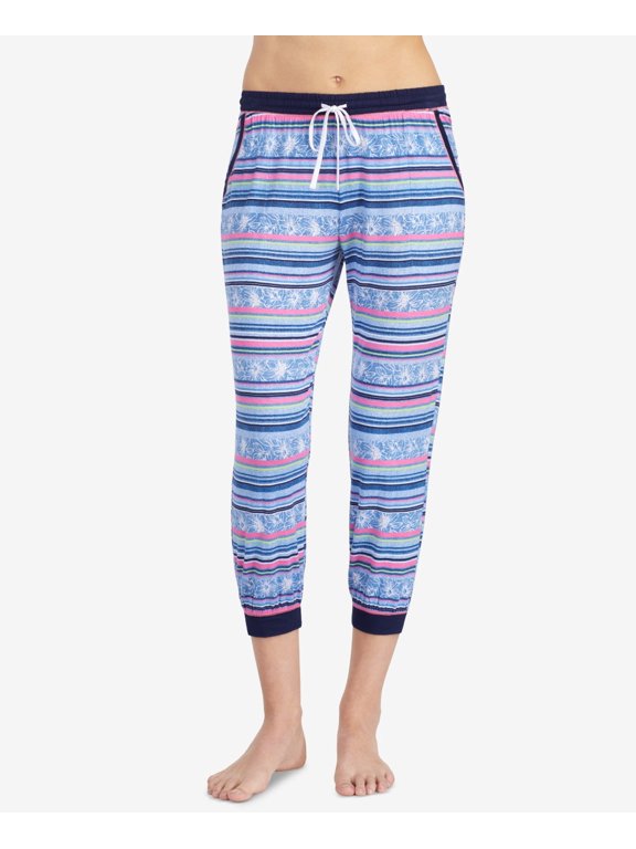 Womens Striped Contrast Trim Cropped Pajama Pant