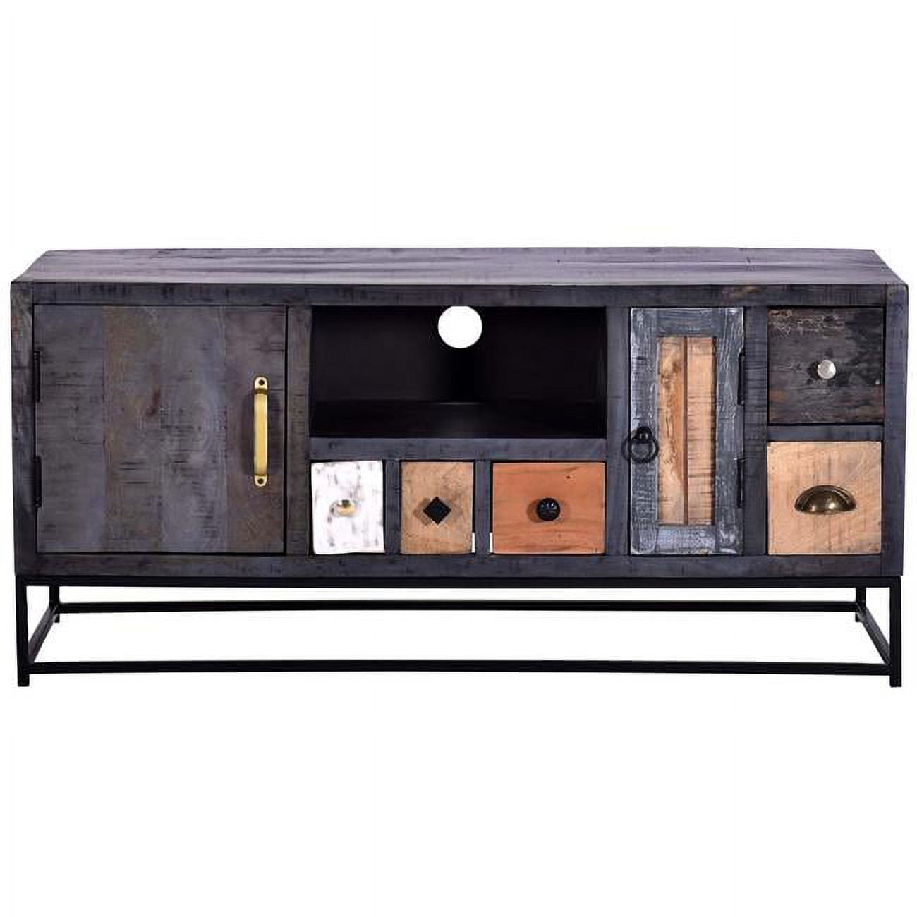 47" Black and Brown Mango Wood Console with Storage