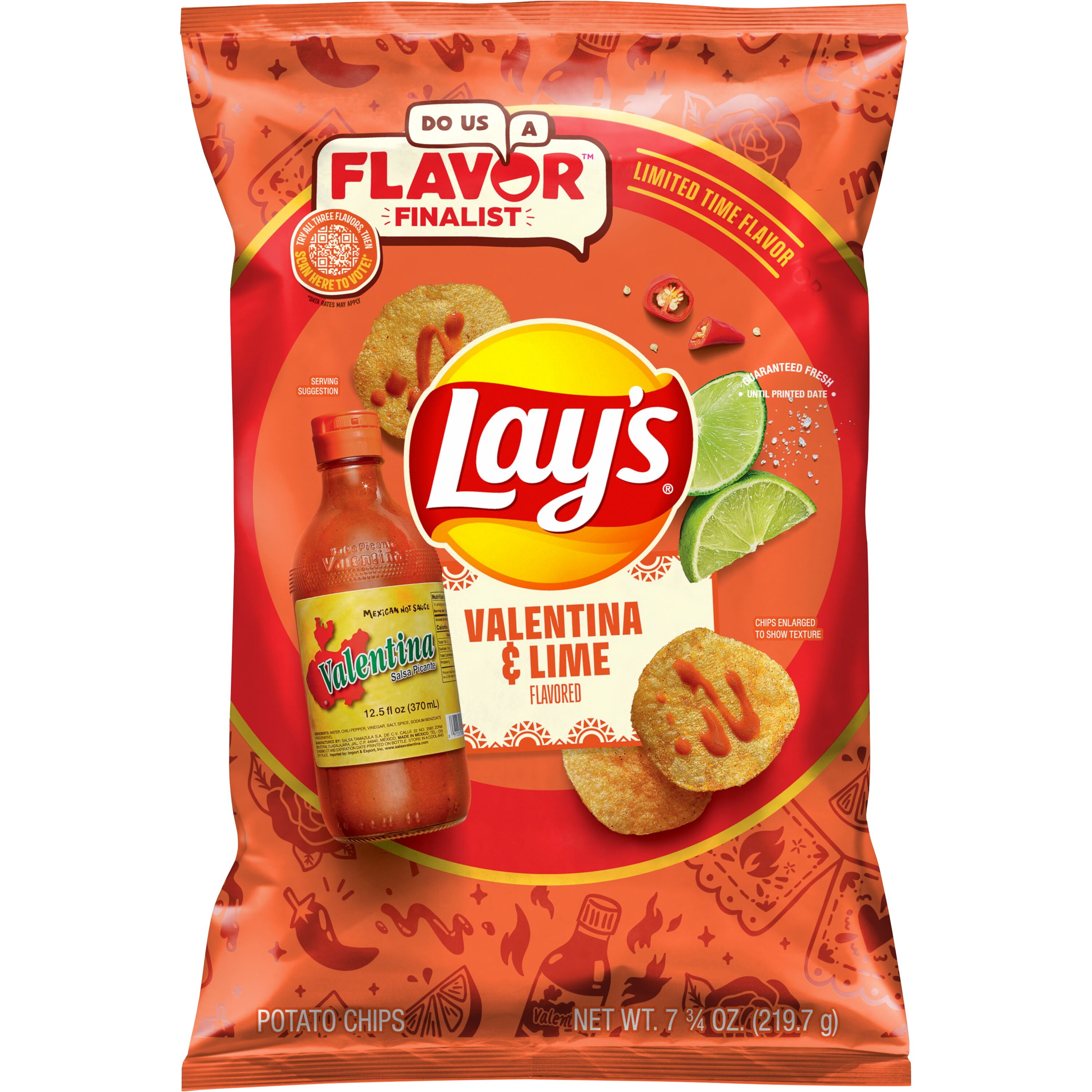 Lay's Potato Chips Valentina & Lime Flavored Snack Chips, 7.75 Ounce Bag