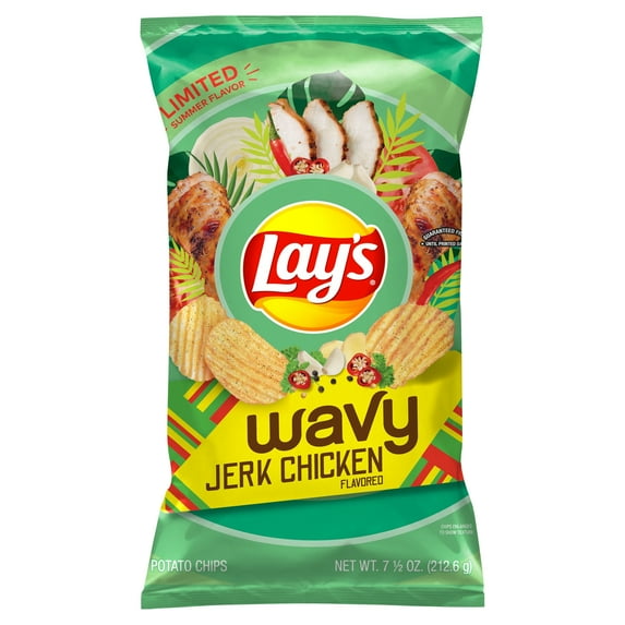 Lay's Wavy Potato Chips Jerk Chicken Flavored 7.5 Oz