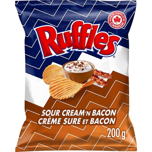 Lays Ruffles Sour Cream & Bacon Chips, Large Bag {Imported from Canada}