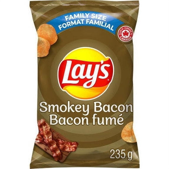 PepsiCo Lay's Smokey Bacon Potato Chips, 235g bag, Canadian flavor, gluten free
