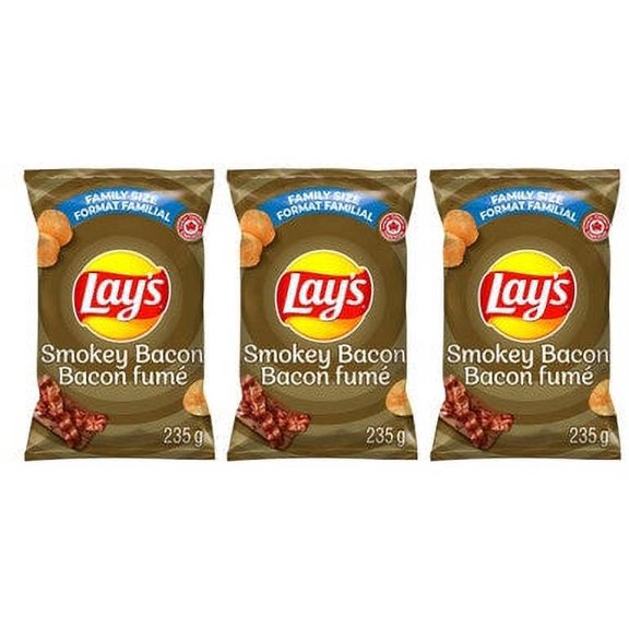 Lays Smokey Bacon Potato Chips, 235g/ 8.3oz, 3-Pack