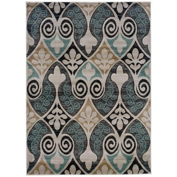 Laysan Home 5' x 7'7" Rug in Black and Turquoise